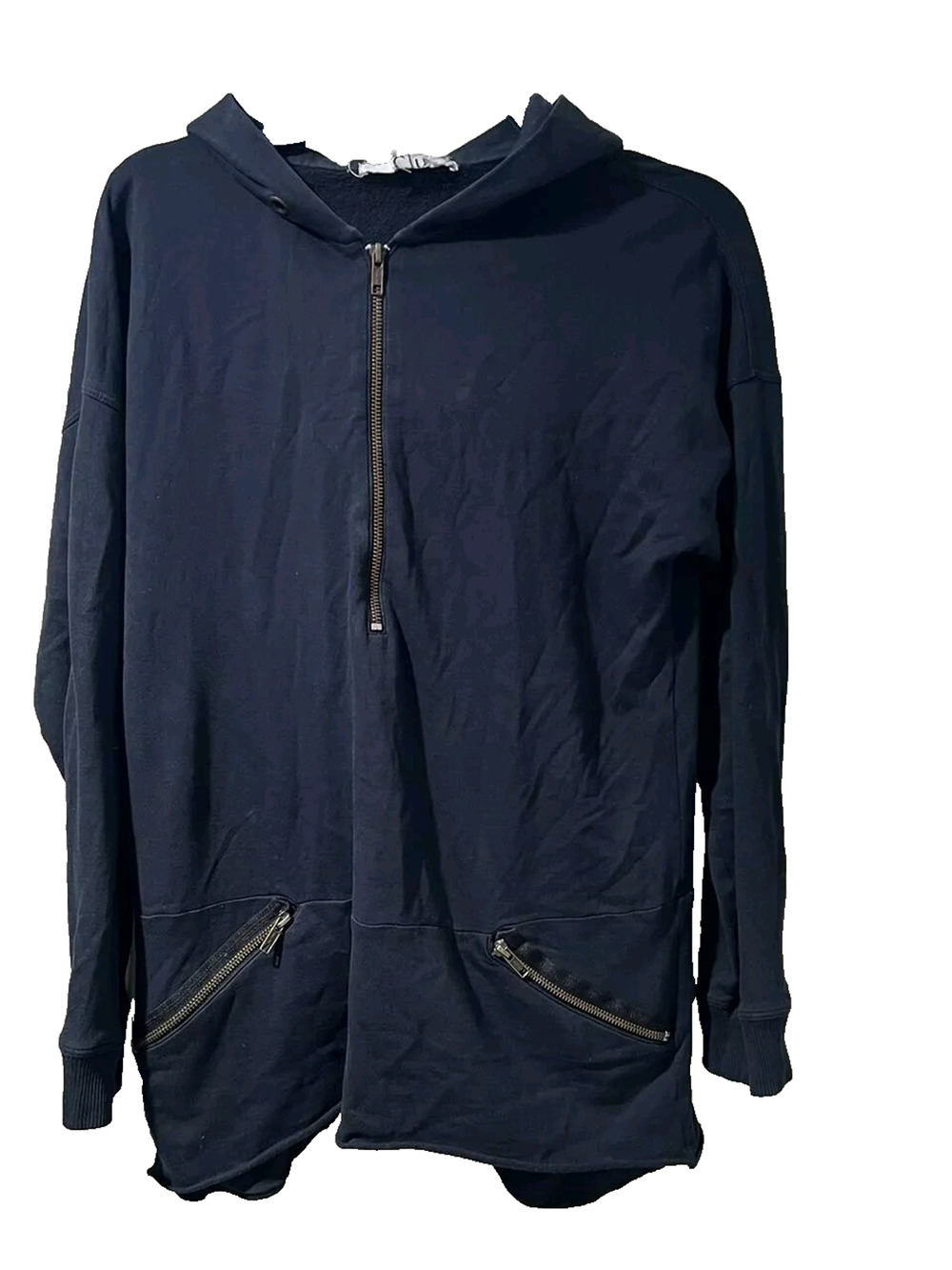 Clu Women Sweaters 1/4 Zip Hoodie Cotton Blend Blue Size M A001839